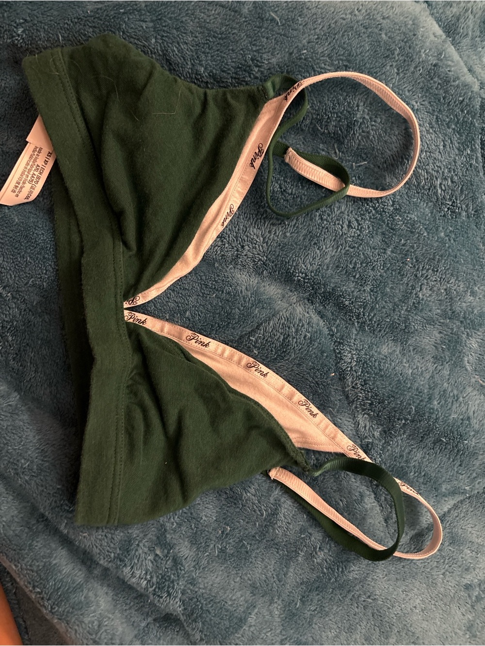 Victoria's Secret Pink Dark Green Bralette with White Trim